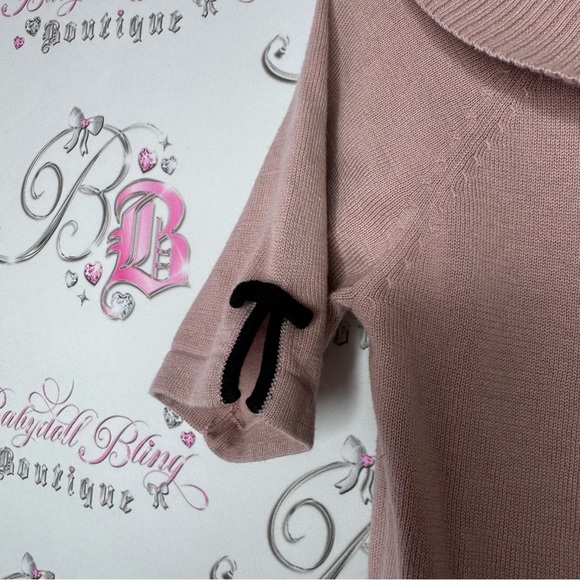 Exclusif top off shoulder ribbon 🎀 bows accents blush pink with black y2k cute - Picture 2 of 8